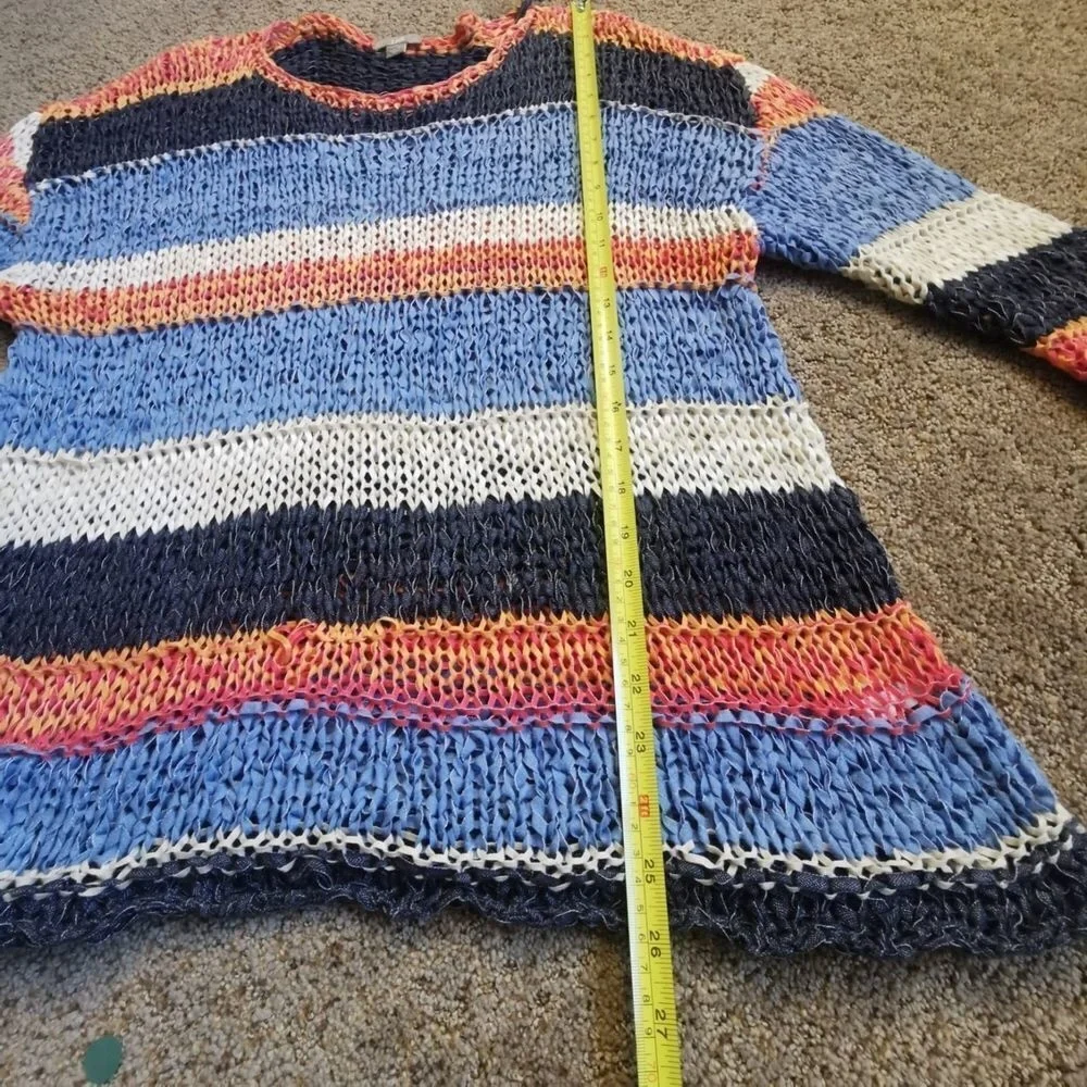 J.Jill Sweater Womens Petite Medium Multicolor‎ Pullover Striped Crew Neck